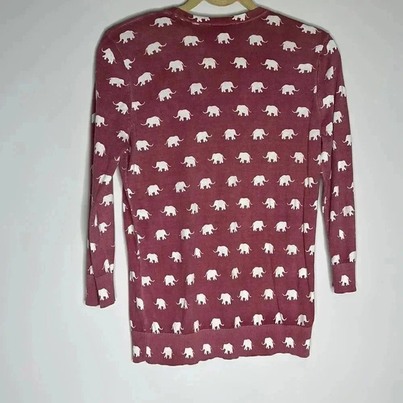 LOFT Outlet Sweater Womens Long Sleeve Button up Elephant Cardigan Red - Picture 7 of 8